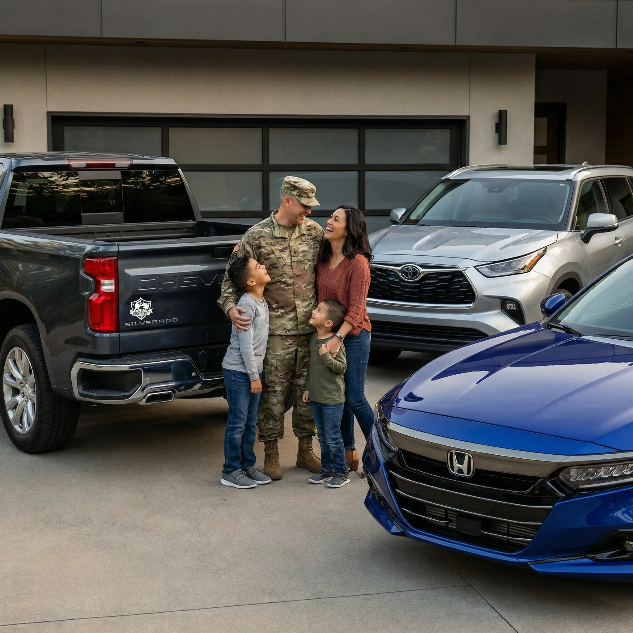 A veteran family with the vehicles protected by their auto coverage